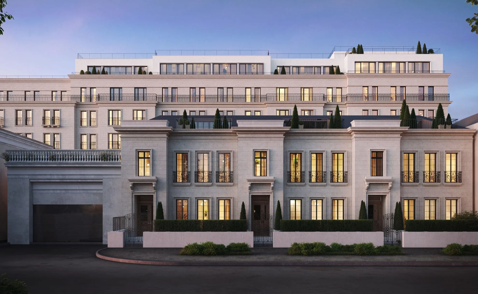 Дом Quartier d’Or с улицы вечером, рендер